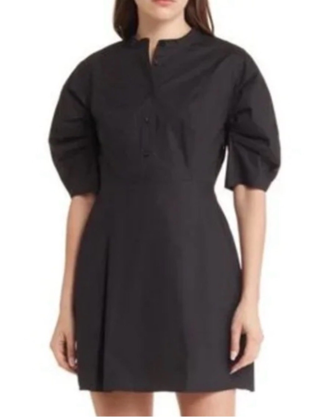 FRAME Puff Sleeve BLACK Organic Cotton A-Line Dress Sz L